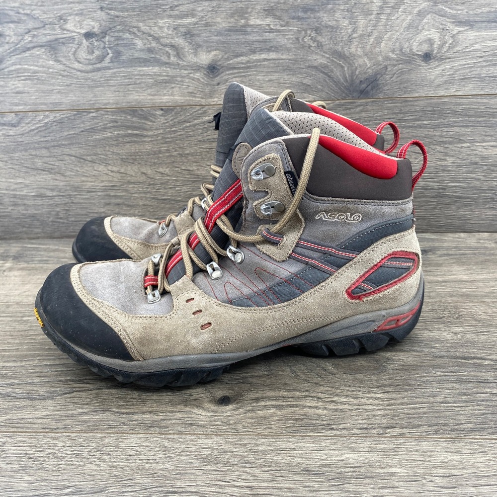Asolo Hiking Boots Womens 10 Gray Red Waterproof Vibram Suede Mid Top Romania